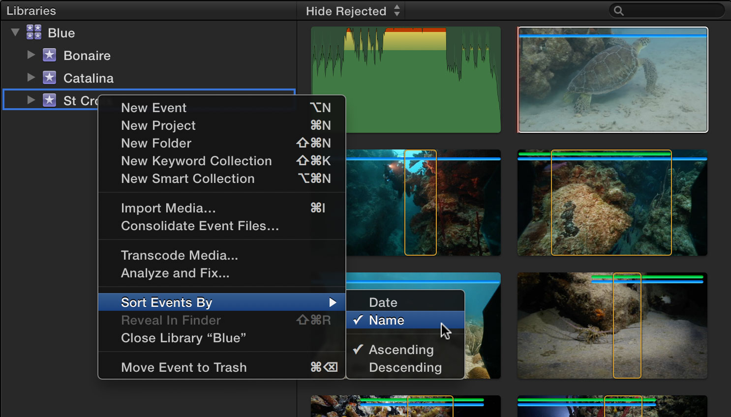 14.Event sorting options