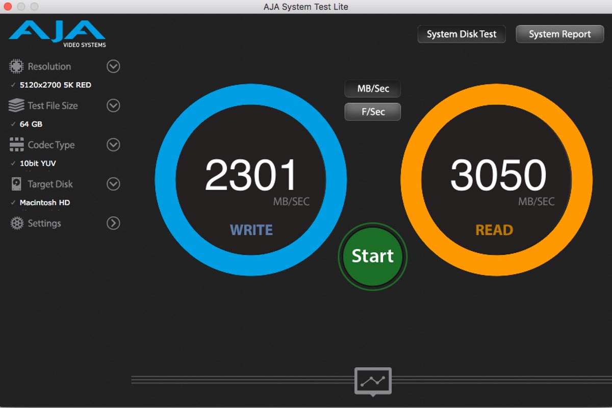 15 inch AJA speed test