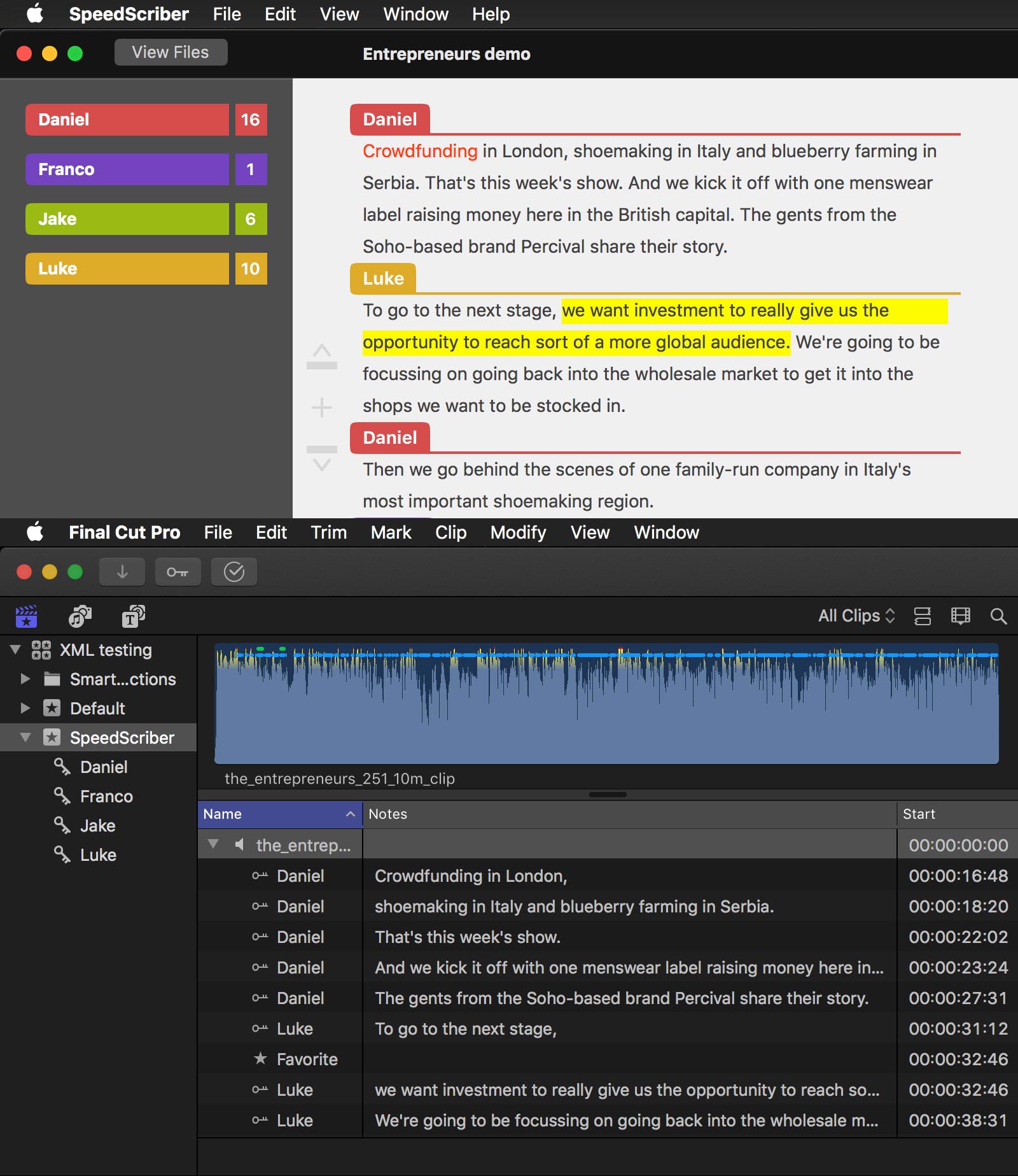 SpeedScriber to FCPX