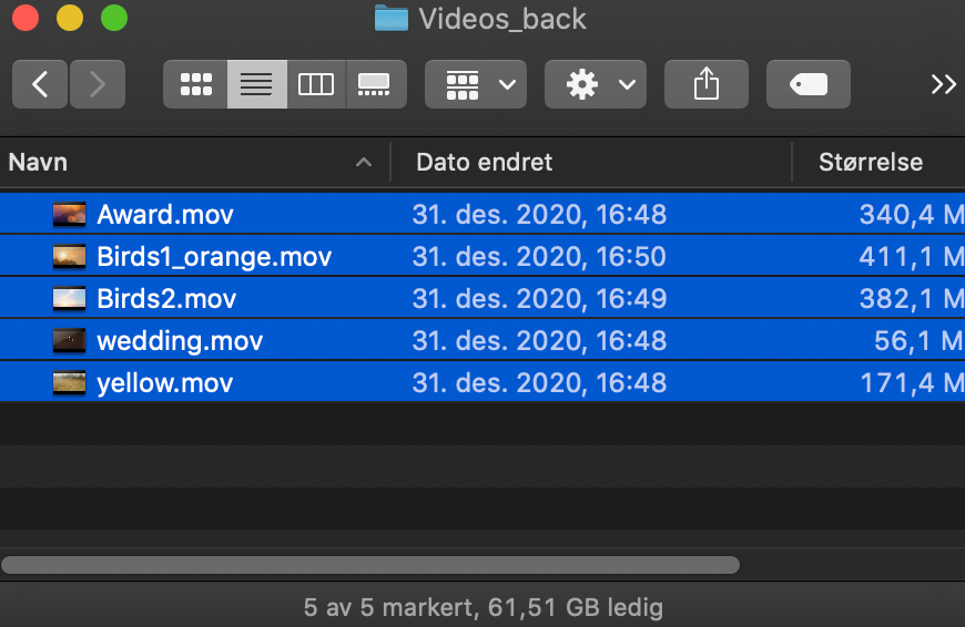 Selected files in finder